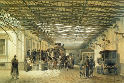 Vertrek van een postkoets vanaf het station van Sint-Petersburg, 1848 door Luigi Premazzi